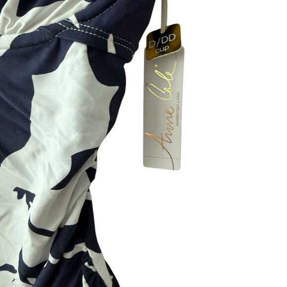 Anne Cole V-Wire Navy White Tropical Palm Print Tankini Swim Top 36DD/38D - Picture 5 of 7